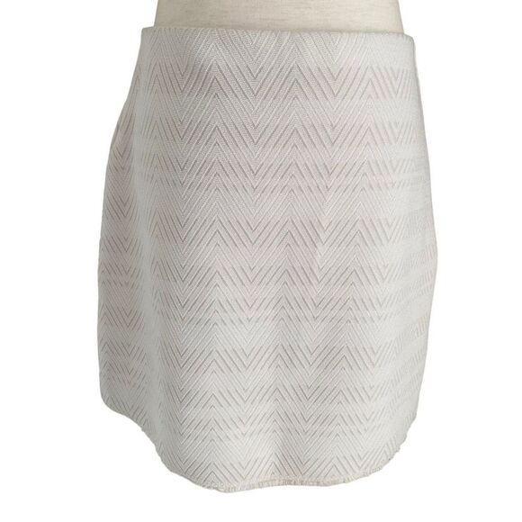 Loft Cream Tan Chevron Fringe Stretch Textured Office Preppy Mini Skirt S, S23 - Picture 1 of 8